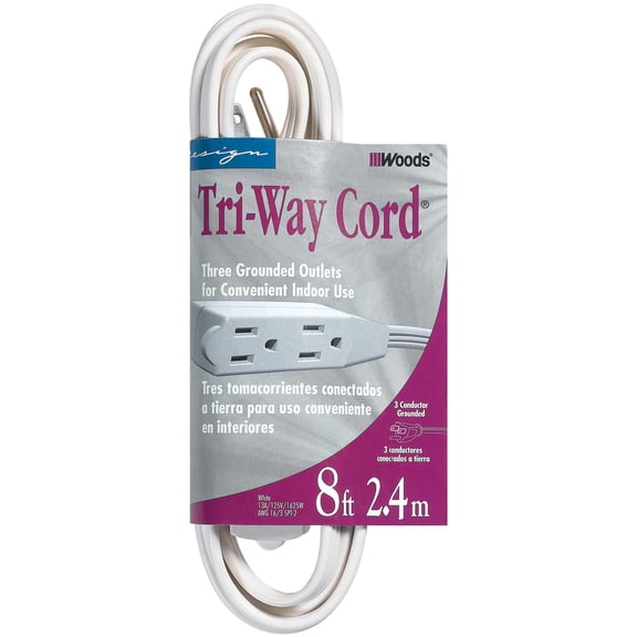 Woods Cube Extension Cord with Power Tap, 8-Foot, White, 2 PACK