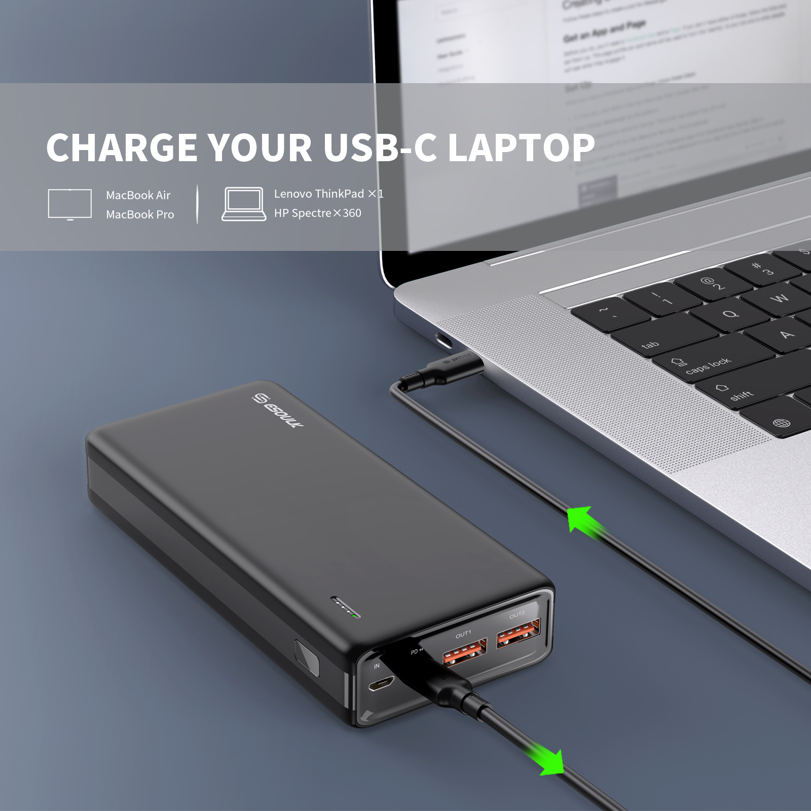 Esoulk 20000mAh PD 20W QC 22.5W Power Bank, Black Portable Charger