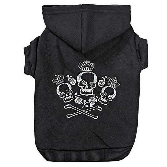 Rhinestone Crowned Skull Crossbone Dog Hoodie Bad To The Bone Black or Pink (Large Black)