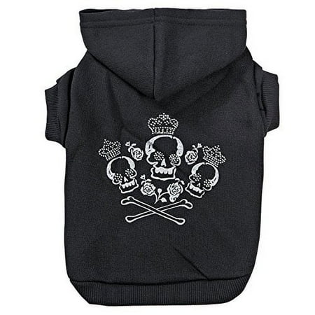Rhinestone Crowned Skull Crossbone Dog Hoodie Bad To The Bone Black or Pink (Large Black)
