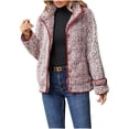 thumbnail image 2 of Women's Fleece Jacket Sherpa Teddy Fleece Coat Button Front Warm Outerwear with Pockets Stand Collar for Fall Winter, 2 of 9