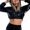 Black-L, variant on Women's Metallic Hooded Crop Pullover Long Sleeve Fall Wear Short Length Hoodie with Eye Catching Midriff Exposure
