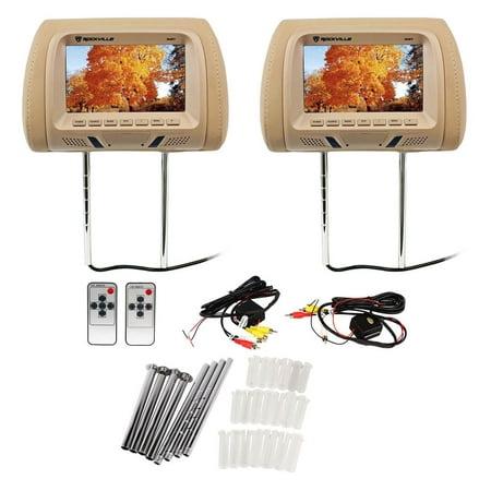 Pair Rockville RHP7-BG 7” Beige TFT-LCD Car Headrest TV Monitors w/