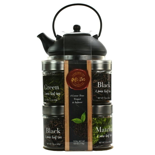 Teapot Gift Set with 4 Glass Loose Leaf Containers