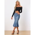 thumbnail image 3 of DARING DIVA Women's Soft Elegant Washed Fishtail Casual Midi Denim Skirt XXXL Sky Blue, 3 of 6