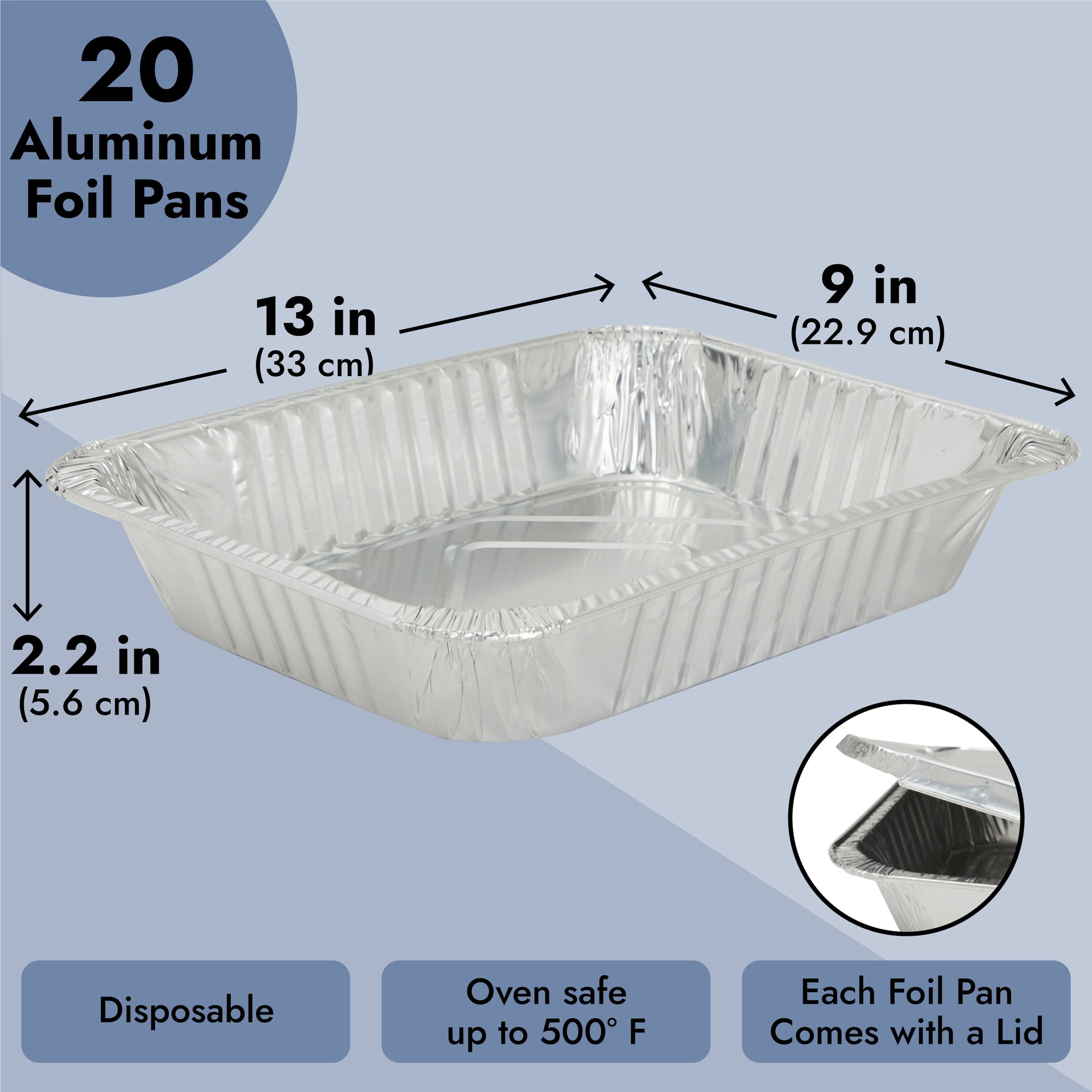 11X7 Disposable Aluminum Pans with Covers - 20 Pack - Pan with