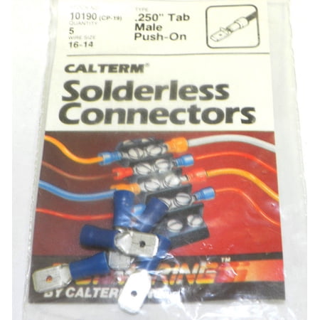 Calterm 10190 (CP-19) Wire Size 16-14 .250 Tab Male Push-On Connectors 5 Pcs