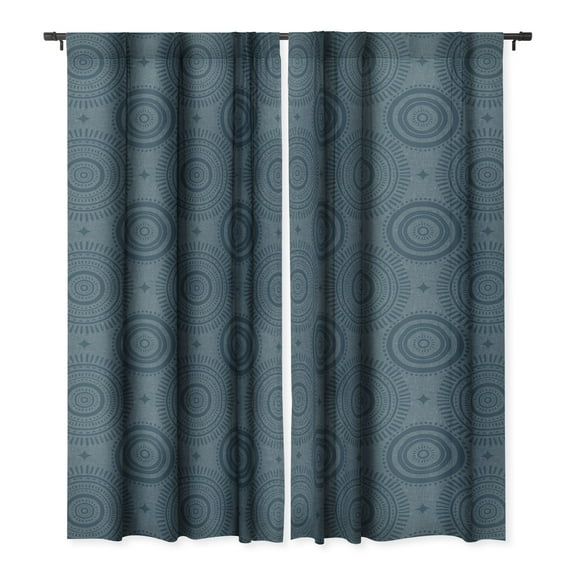 Society6 Little Arrow Design Co boho sun and stars dark blue Single Panel Room Darkening Window Curtain 50" x 96"