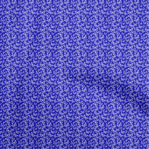 oneOone Cotton Cambric Medium Blue Fabric Butterflies Quilting Supplies Print Sewing Fabric By The Yard 42 Inch Wide