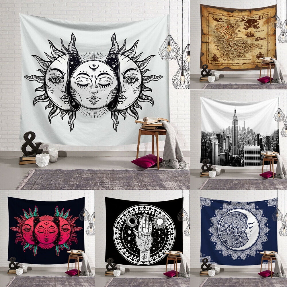 Psychedelic Moon and Sun Wall Hanging Beach Towel Art Tapestry Dorm Home Decor 
