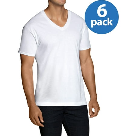 Tall Men's Classic White V-Neck T-Shirts, 6 Pack