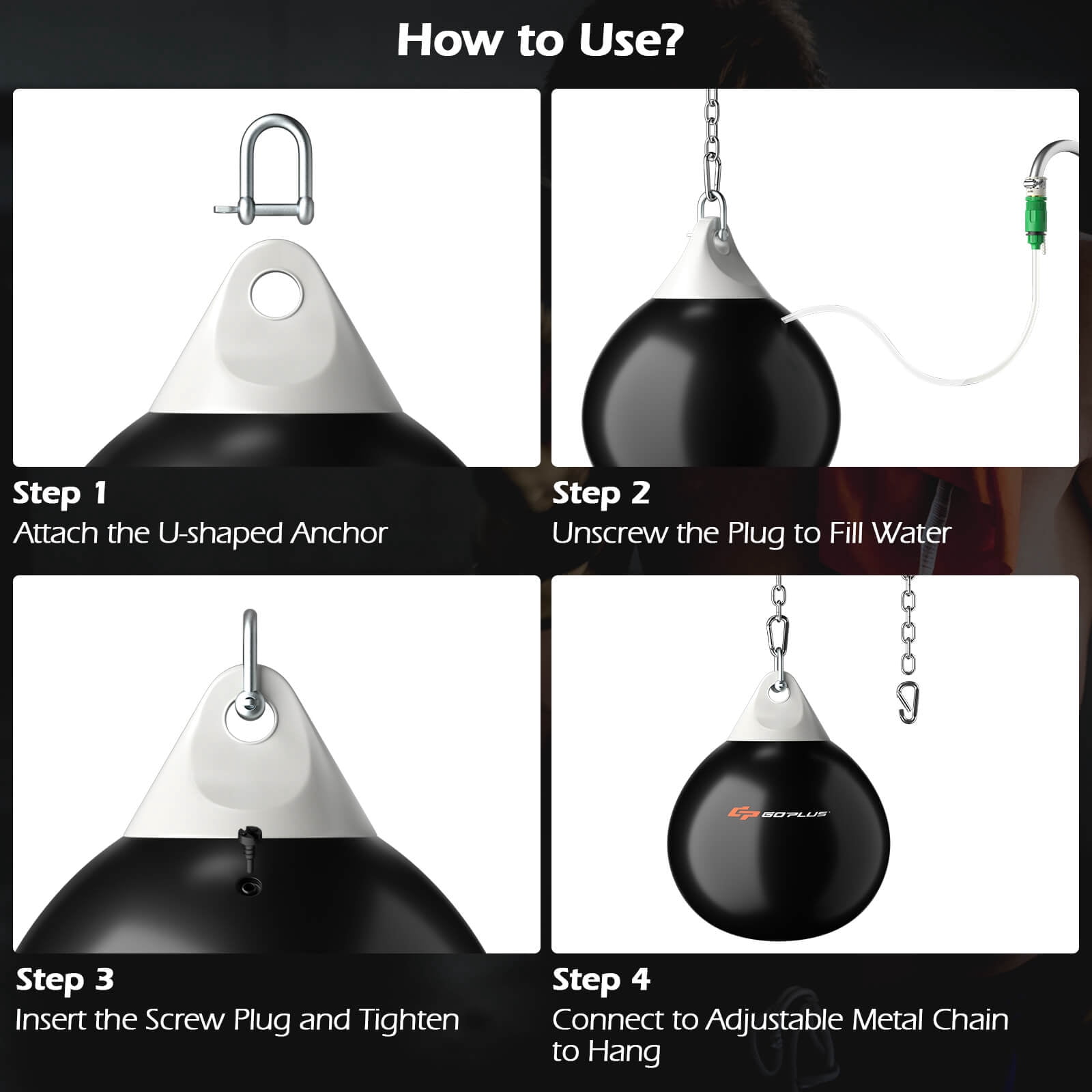 Goplus Water Punching Bag 21" 180 Pound Heavy Punching Bag with Adjustable Metal Chain Black