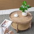 thumbnail image 4 of Tcbosik Round Coffee Table for Living Room, Fir Wood Legs with Wicker Storage Shelf, 29.7"L x 29.7"W x 16.5"H, Brown, 4 of 12
