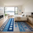 thumbnail image 3 of ODIKA 9'x12' Blue Gray Geometric Stripes Design Washable Area Rug Modern Handwoven Pattern with Circles Non-Slip, Chair-Friendly for Dining Room, Basement, Large Office, 3 of 7