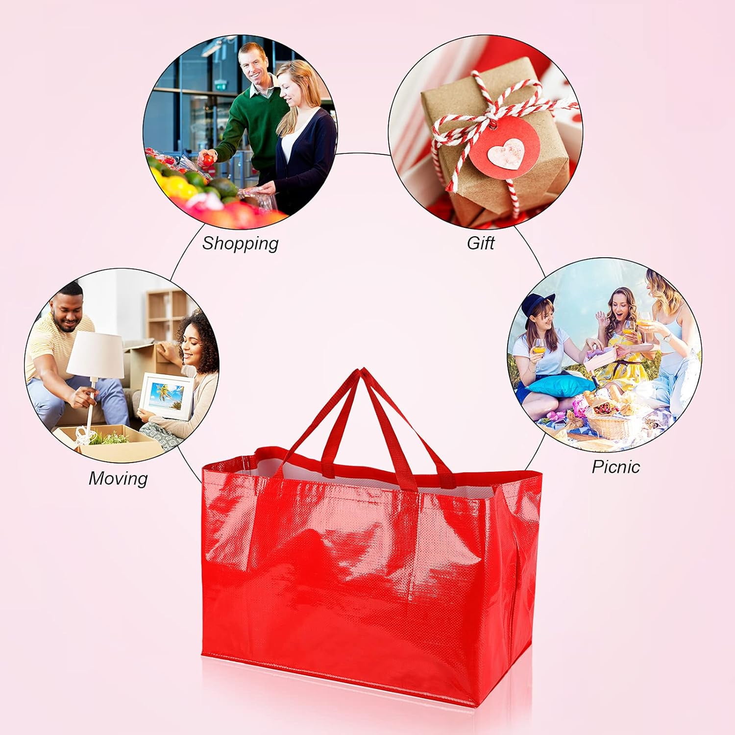 3PCS Extra Large Reusable Shopping Grocery Bags with Handles Colorful Woven Plastic Waterproof Lightweight Tote Bags(Random Color)