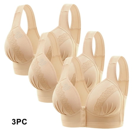 GERsome Women s Pack of 3 Assorted Color Everyday Bra Push Up Bras No Underwire High Support Front Closure Full Coverage Easy Close Sports Bras Size S