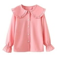 thumbnail image 4 of Staki Girl's Bow Front Shirt Cute Mock Neck Long Flounce Sleeve Blouse Top Girls Dress Shirt 4-8Y 9-10Y(Pink,4-5 Years), 4 of 5