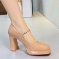 thumbnail image 3 of Women's Pumps High Heel 9CM Patent Leather Square Toe Buckle Strappy Party Wedding Shoes, 3 of 5
