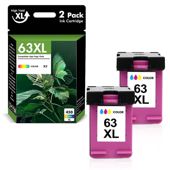 63 63XL Ink Cartridges 63XL 63 HP63 3830 2 Pack Tri-color Ink Envy 4510 4520 OfficeJet 4650 4655 3830 5255 5258 Deskjet 3630 3632 1112 2132 2130 Printer