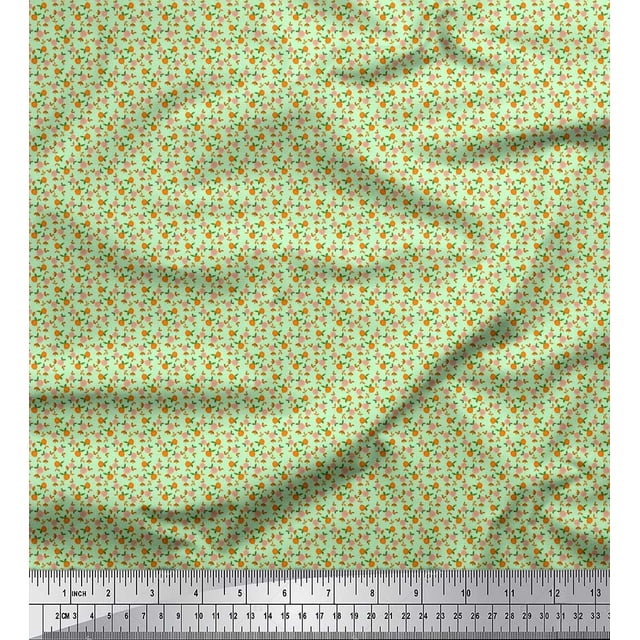 Soimoi Poly Georgette Fabric Leaves & Peach Fruit Small Print Sewing Fabric Yard 42 Inch Wide