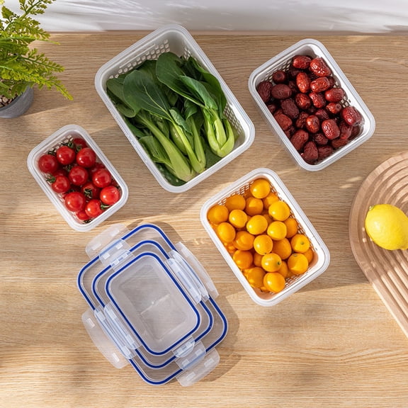 3-in-1 Refrigerator Produce Storage Containers with Colander and Lid, Stackable Vegetable Fruit Bins, Draining Fresh-Keeper Organizer for Fridge