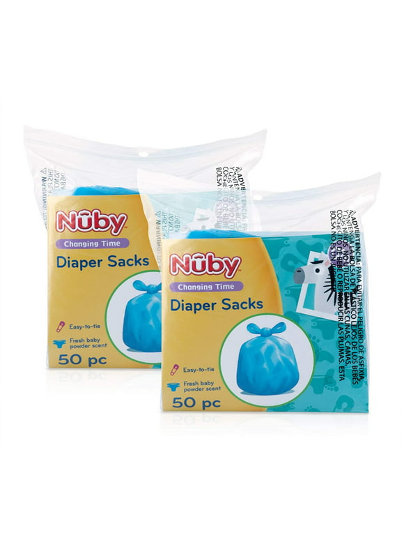 Nuby Diaper Disposable Bags, Fresh Baby Powder Scent, 2 Pack (50 Count Each Pack)