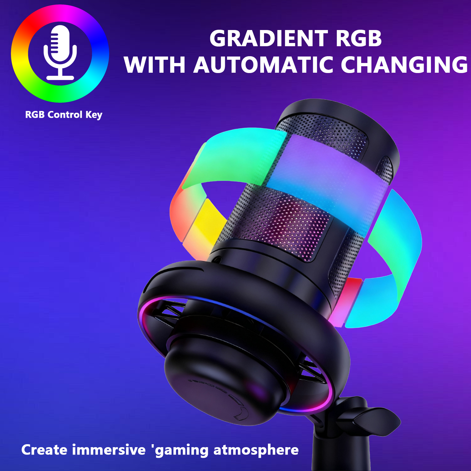 Gaming Microphone,USB Computer Microphone for PC,Laptop,Condenser Mic RGB,Stand Mic,Cardioid Mic with Quick Mute and Headphone Jack,Recording,YouTube,Game Monitoring,Live Streaming,Podcast & Singing