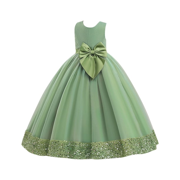 Odeerbi 7-14 Años Chicas Vestido de Baile Sin Mangas Con Cintura Arco Lentejuelas Tul Piso Longitud Vestido de Princesa Para La Fiesta Formal de La Boda