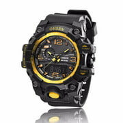 OHSEN Men's LED Quartz Wrist Watches Sport Business Analog Digital Watch Alarm Chronograph - Black+Gold