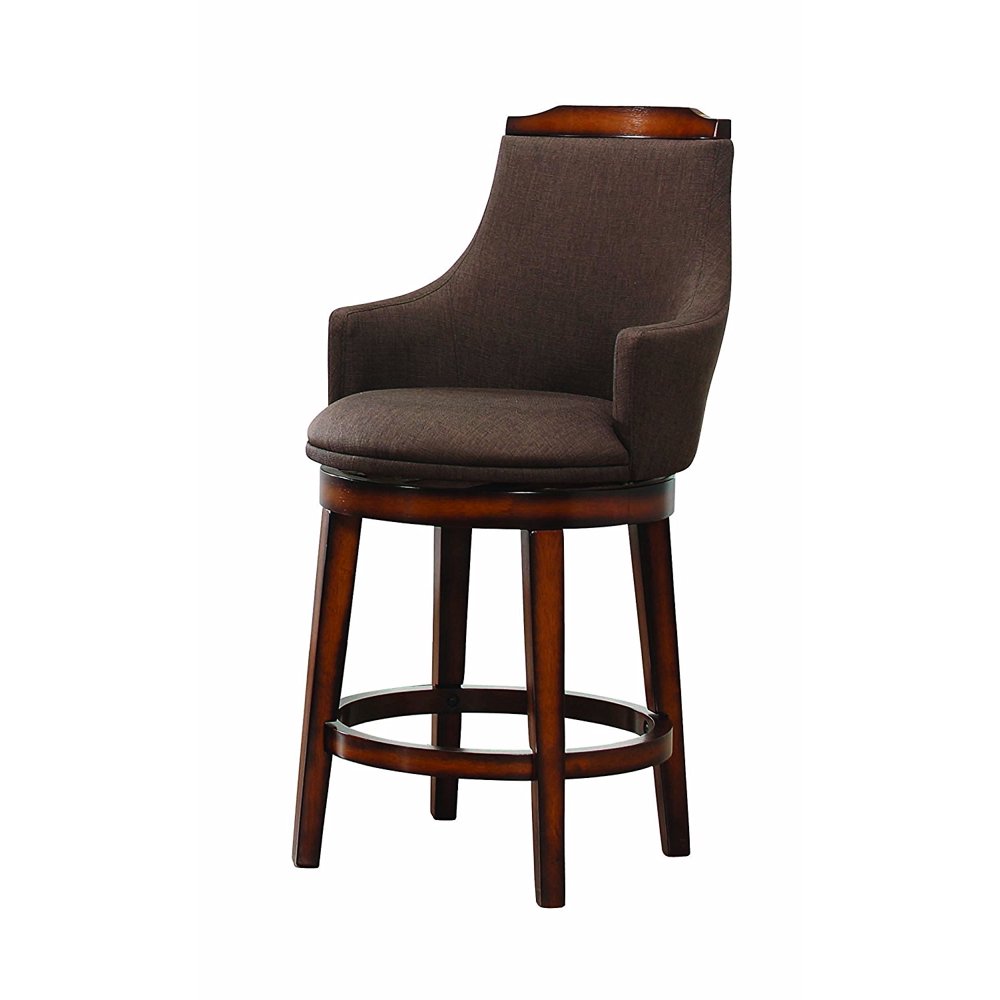 Wood & Fabric Counter Height Chair with Swivel Mechanism, Brown, Set of