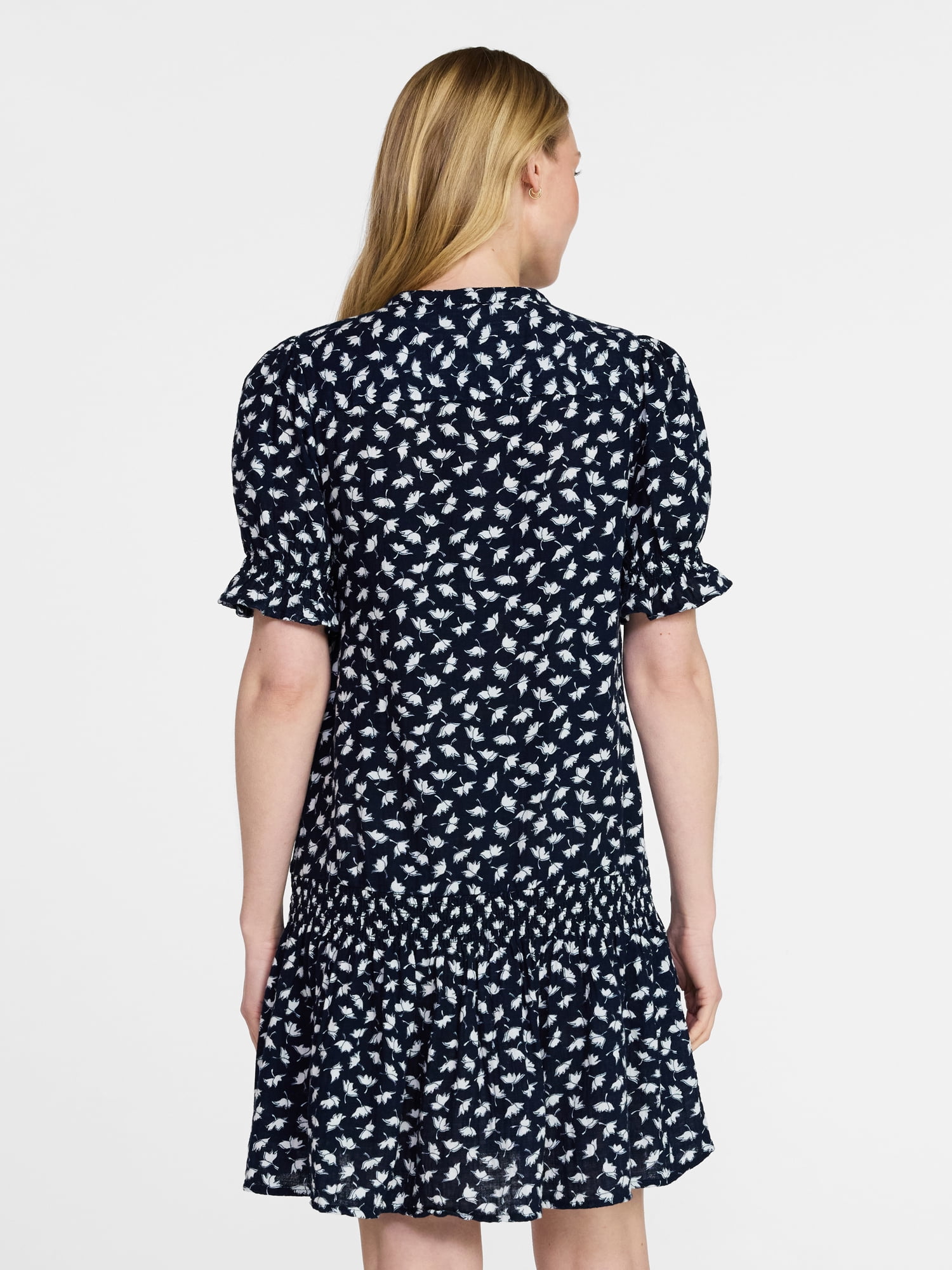 Time and Tru Women's Cotton Double Cloth Mini Dress with Drop Waist, Sizes XS-XXXL