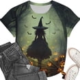 thumbnail image 3 of Women's Halloween Graphic Tees Witch and Pumpkin Short Sleeve T-Shirts Fall Casual Tops Crewneck Holiday Shirts Vintage Novelty Blouse for Party, 3 of 6