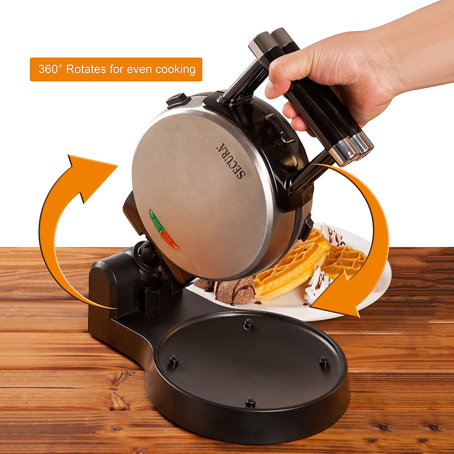 Secura Upgrade Automatic 360 Rotating Non-Stick Belgian Waffle Maker w/Removable Plates