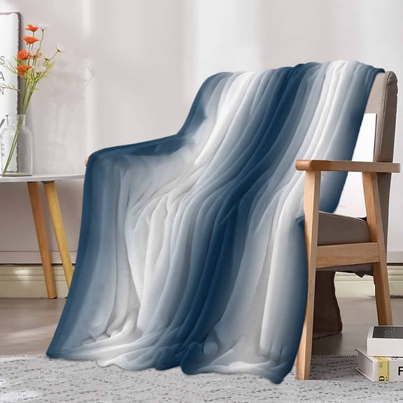 Fleece Blanket Modern Gradient Dark Blue Gray Blankets, Soft Cozy Warm Flannel Throw Blanket, Ombre Abstract Art Blanket for Bed Couch Sofa,30x40In