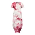 thumbnail image 5 of Ovzne Robes d'Été pour Femmes Robe d'Été Décontractée Imprimé Floral Col Rond Manches Courtes Poches Robe Longue Imprimée Manches Courtes, 5 of 5