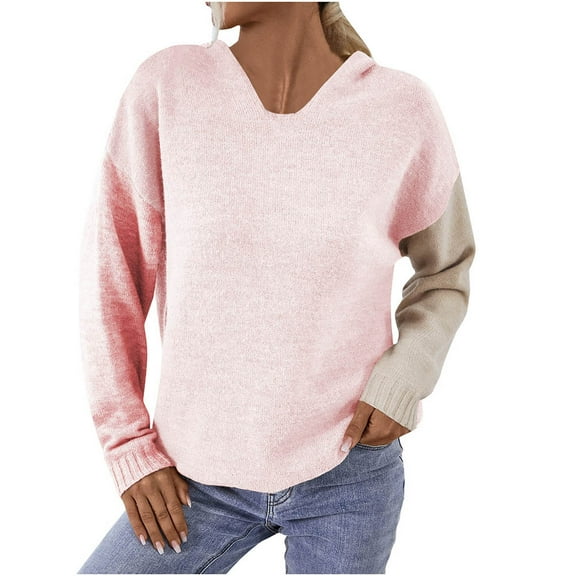 Womens Fall Fashion 2022! QLEICOM Sweaters for Women, Women's Fashion Autumn Winter Long Sleeve Solid Hooded Sweater Tops On Clearance