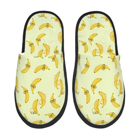 Balery Bananas Slient Indoor Furry Fleece Comfort House Shoes Soft Non-Slip Home Shoes Cotton slippers House Slippers-- Large