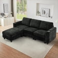 thumbnail image 5 of ACMEASE 87" Chenille 3 Seater Sofa w/Movable Ottoman, Modular Sectional Sofa w/Cup Holders, Modern L Couch w/Deep Seat Space for living Room, Black, 5 of 7