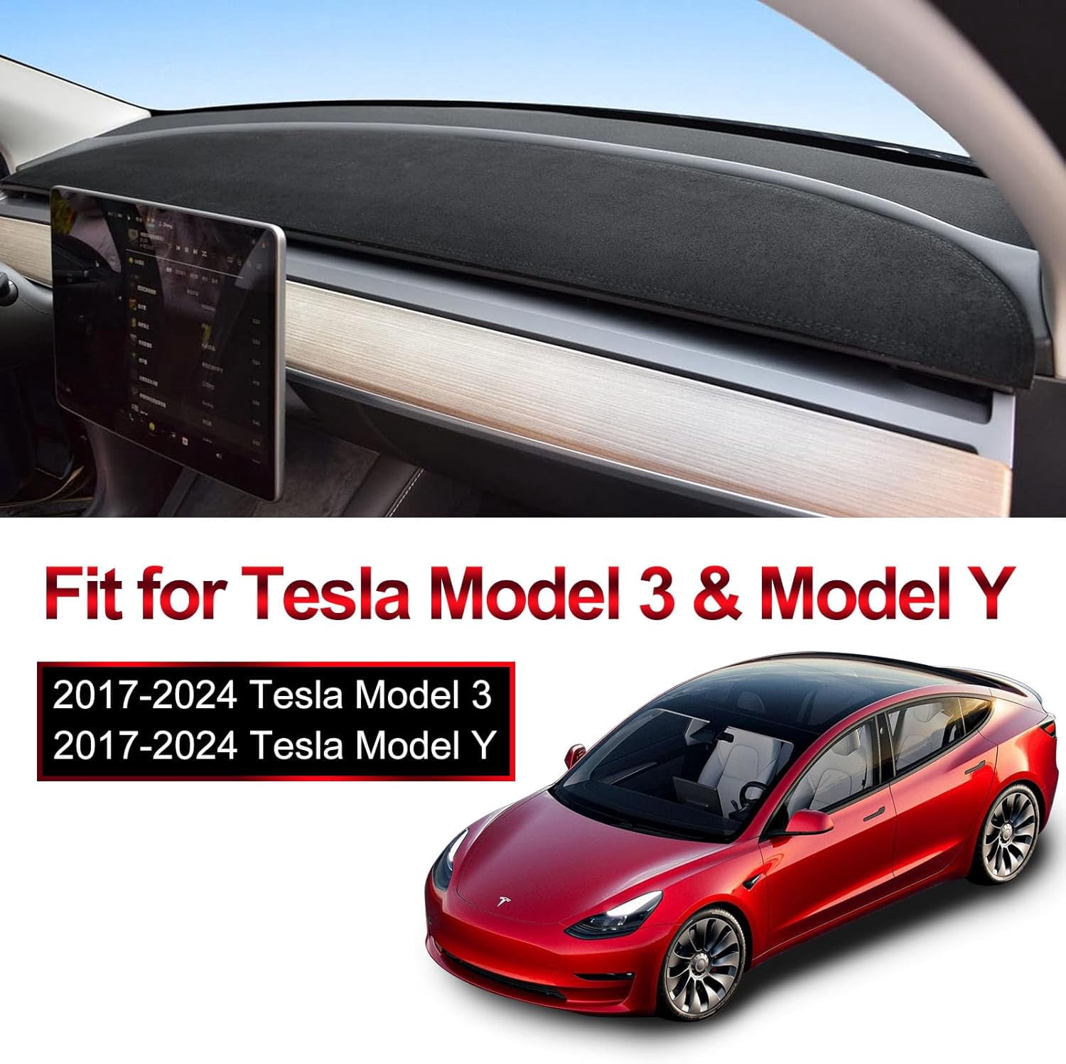 Dashboard Cover for Tesla Model 3/Y Alcantara Dash Cover Mat Compatible with for Tesla Model Y Model 3 2016-2023 Dashboard Pad Protective Interior Covers Accessories