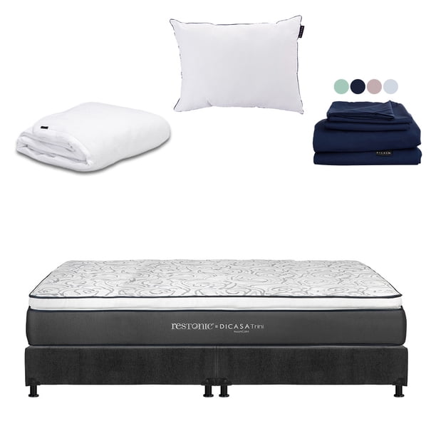 Colchón King Size Trini Restonic + Box + Almohada + Protector de Colchón + Sábanas Softy
