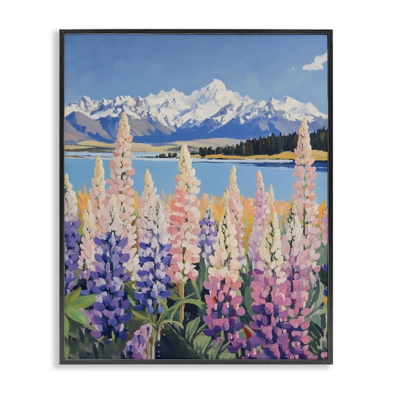 Stupell Industries Mountains & Wildflowers by Lake Black Framed Giclee Art, design by The Prints Vibe