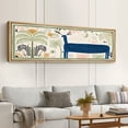 thumbnail image 2 of Large Framed Canvas Print Folk Art Blue Deer and Tropical Botanicals Wall Art Decorative Ready to Hang Painting for Living room Bedroom - 60"x20" Natural Frame, 2 of 7