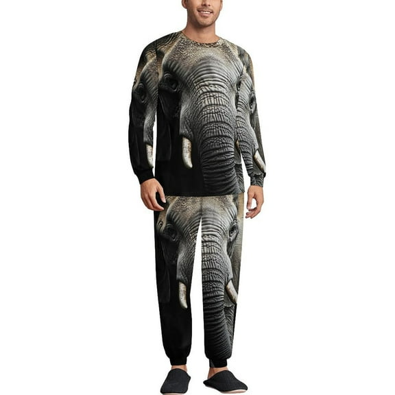 Wild Big Elephant Men's Pajama Set Sleepwear Pjs Lightweight Long Sleeve Crewneck Shirts and Bottoms Soft Comfy Sleep Sets XS