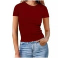 thumbnail image 1 of Womens Basic Short Sleeve Slim Fit T Shirts Soft Crewneck Crop Tees Summer Cute Gym Fashion Going Out Tops, 1 of 5