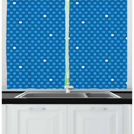 Bold Dot (Blue Curtains 2 Panels Set, Bold Polka Dots in Blue and White Colors Cute Fun Retro Style Kids Design, Window Drapes for Living Room Bedroom, 55W X 39L Inches, Blue)