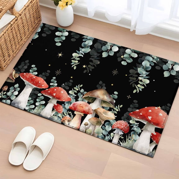Entryway Rug 2'x3', Mushroom Small Rug for Kitchen Bathroom Door Mat Indoor Entrance, Watercolor Botanical Sage Green Eucalyptus Leaves Non-Slip Area Rugs Floor Mats Carpet Front Door Rugs