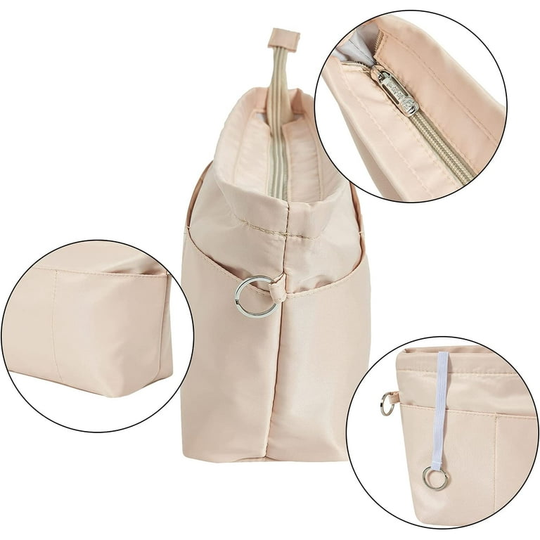 Vercord Premium Nylon Purse Organizer Tote Handbag Insert Organizers Bag in  Bag Zipper 13 Pockets Beige Small