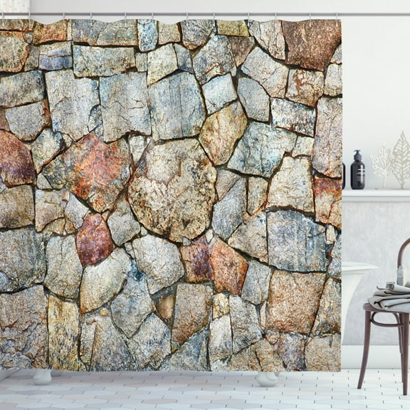 Ambesonne Cobblestone Shower Curtain, Rustic Natural Wall, 69"Wx84"L, Multicolor