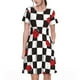 thumbnail image 1 of Balery Ladybugs Of Black And White Checkers Vestidos sueltos de manga corta para mujer, vestidos de verano 2025, vestidos casuales de corte A con vuelo., 1 of 6