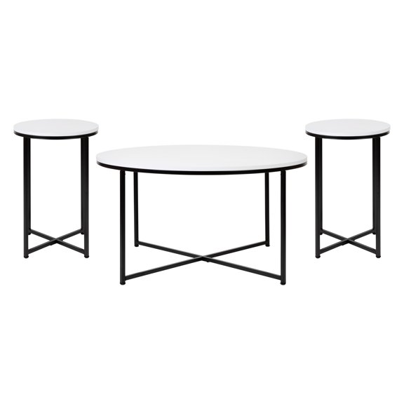 Flash Furniture Hampstead Contemporary Coffee and End Tables Table Set, White/Matte Black